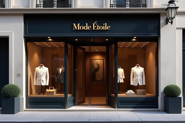 Façade élégante de la boutique Mode Étoile à Lyon, avec une vitrine attrayante mettant en scène des chemises.